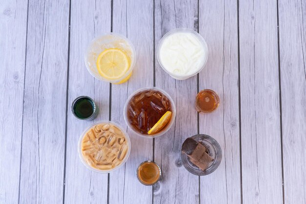 High angle view of breakfast on table