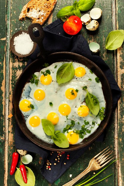 High angle view of breakfast on table