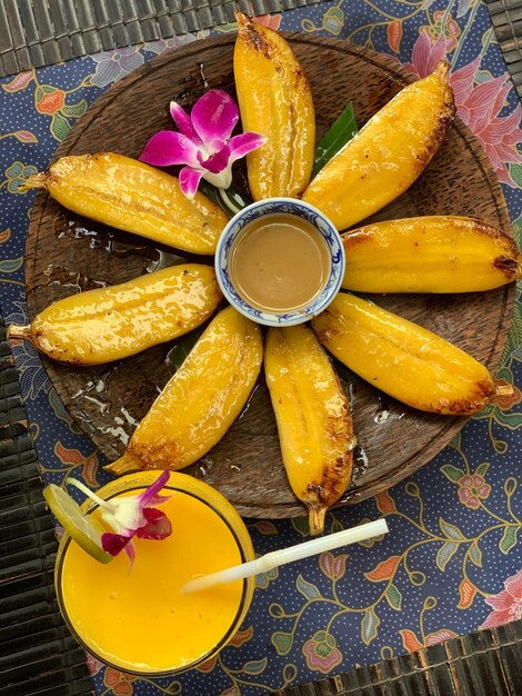 High angle view of breakfast on table