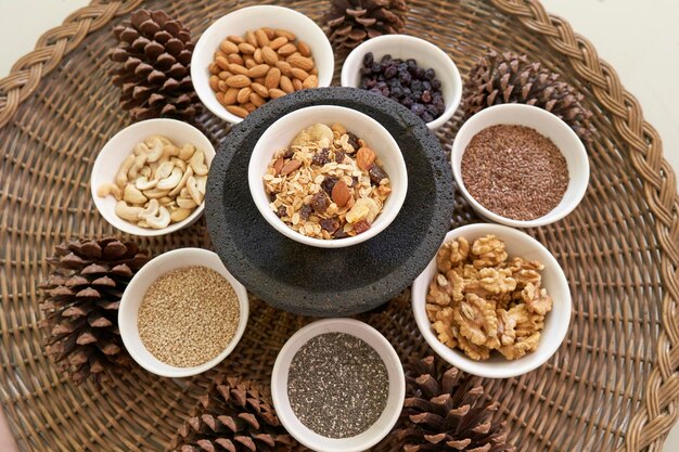 High angle view of breakfast on table