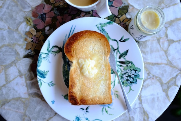 High angle view of breakfast on table