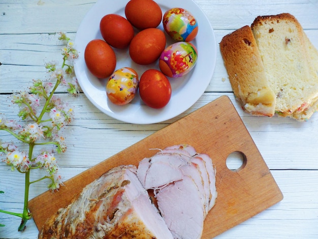 Photo high angle view of breakfast on table