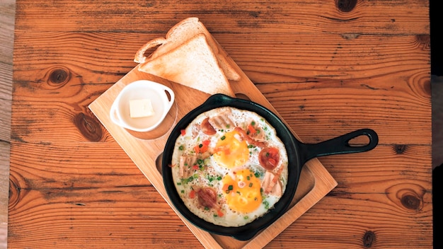 Photo high angle view of breakfast on table