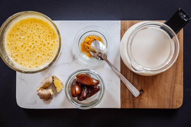 High angle view of breakfast on table