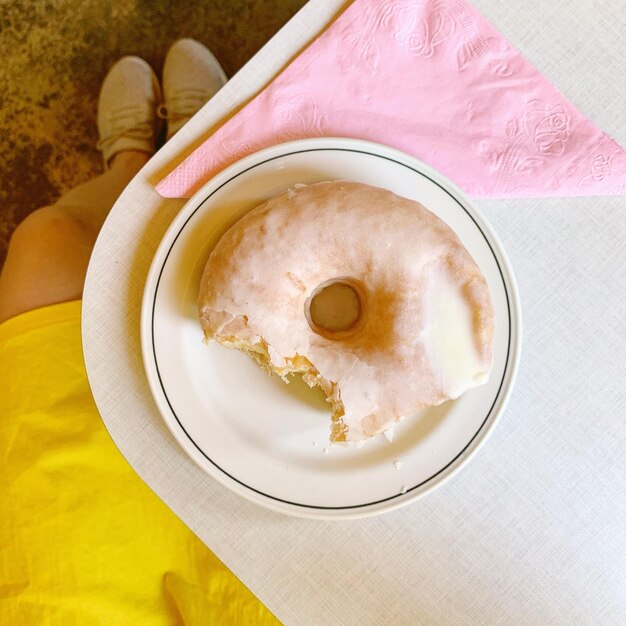 High angle view of breakfast on table