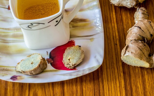 High angle view of breakfast on table