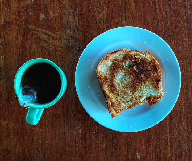 High angle view of breakfast on table