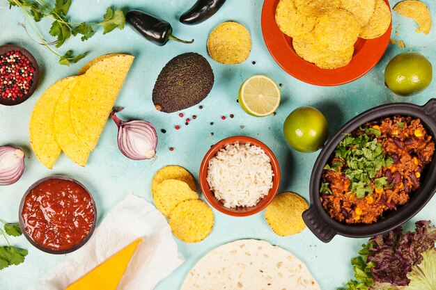 High angle view of breakfast on table