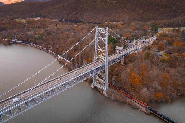 High angle view of bridge over river against sky