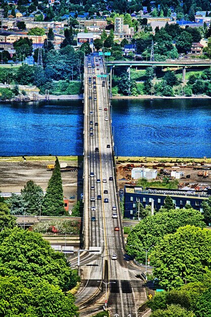 High angle view of bridge over river in city