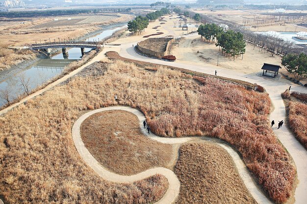 High angle view of bridge over river