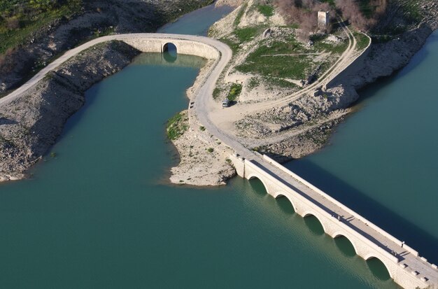 High angle view of bridge over river