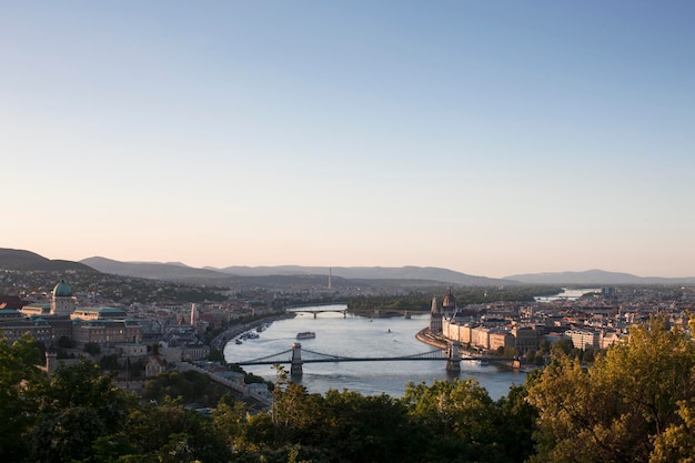 High angle view of budapest city and river danube