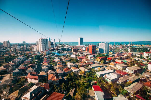 Photo high angle view of buildings against blue sky