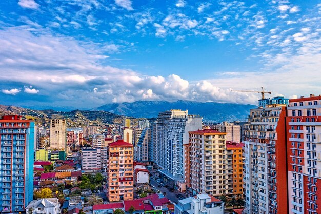 High angle view of buildings against sky in city