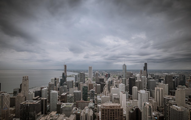 High angle view of buildings against sky in city