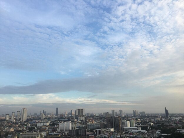 High angle view of buildings against sky