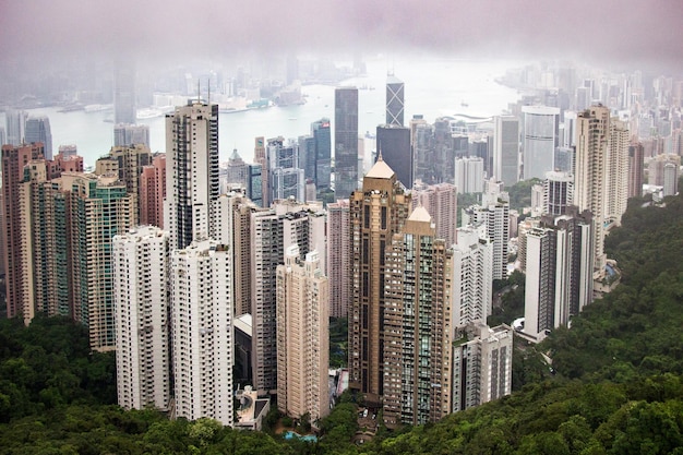 high angle view of buildings in city against sky