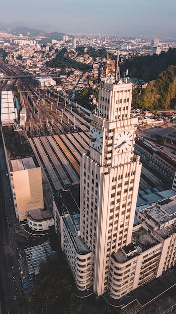 High angle view of buildings in city against sky