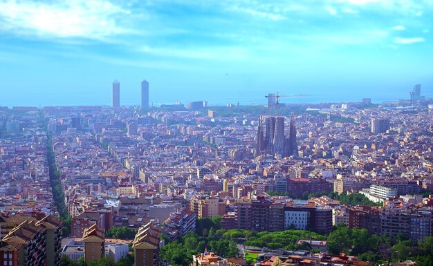 High angle view of buildings in city against sky