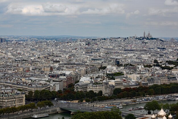 High angle view of buildings in city against sky