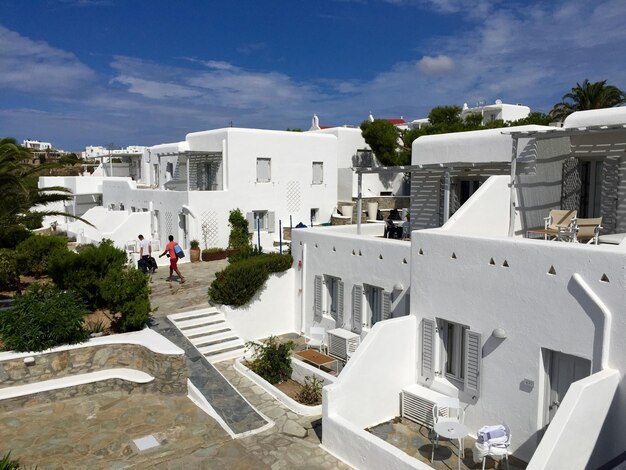 High angle view of buildings in city against sky