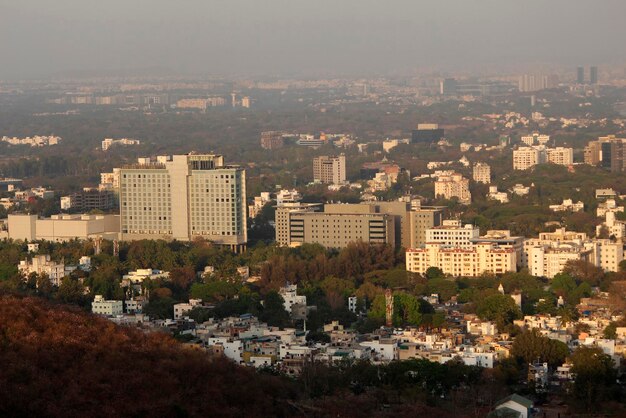 Photo high angle view of buildings in city against sky