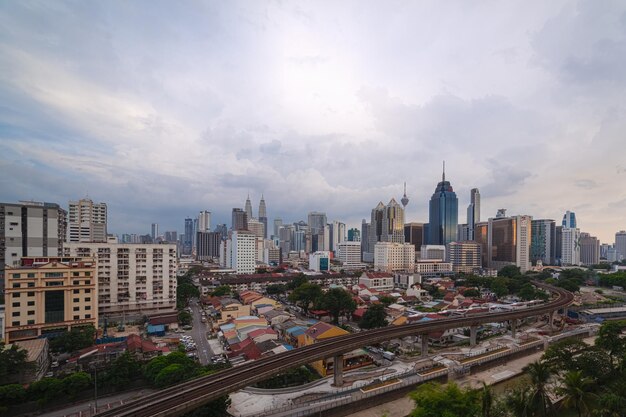 High angle view of buildings in city against sky