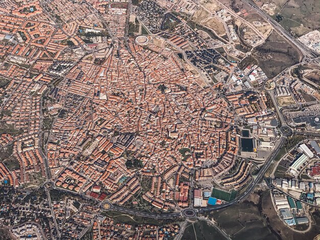 High angle view of buildings in city