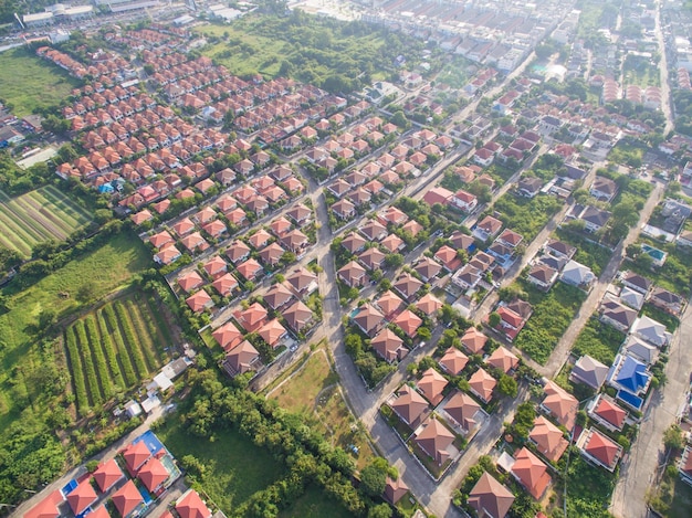 High angle view of buildings in city