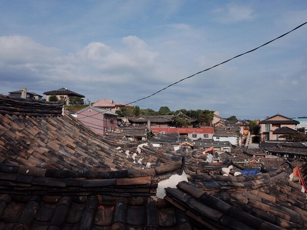 High angle view of buildings in city