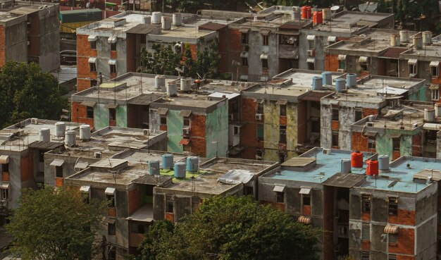 High angle view of buildings in city