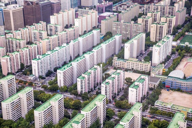 High angle view of buildings in city