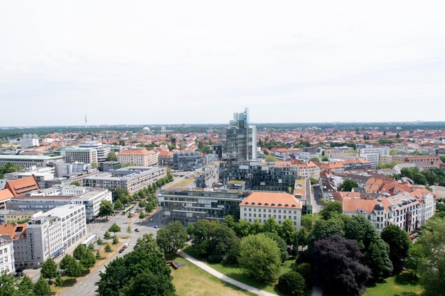 High angle view of buildings in city