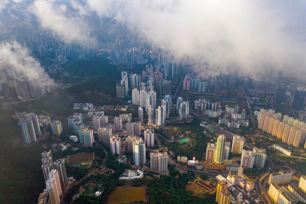 High angle view of buildings in city