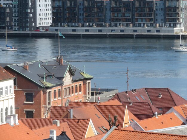 High angle view of buildings in city