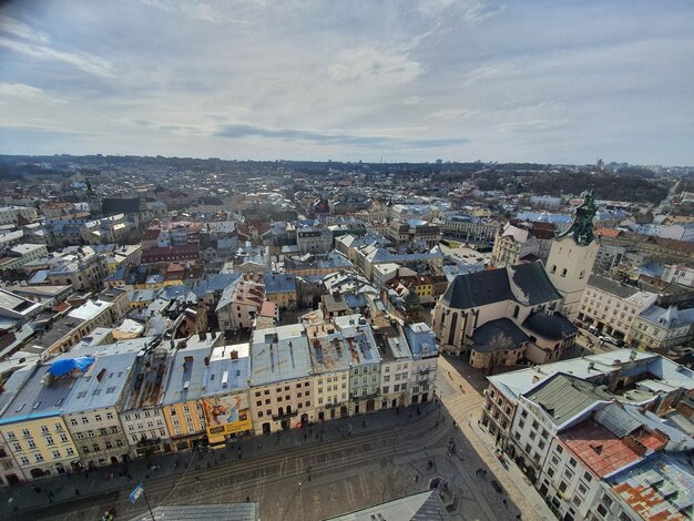 High angle view of buildings in city