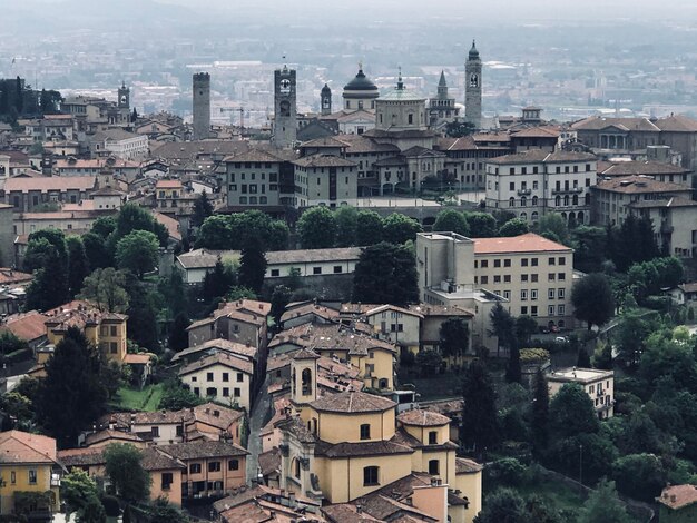 High angle view of buildings in city