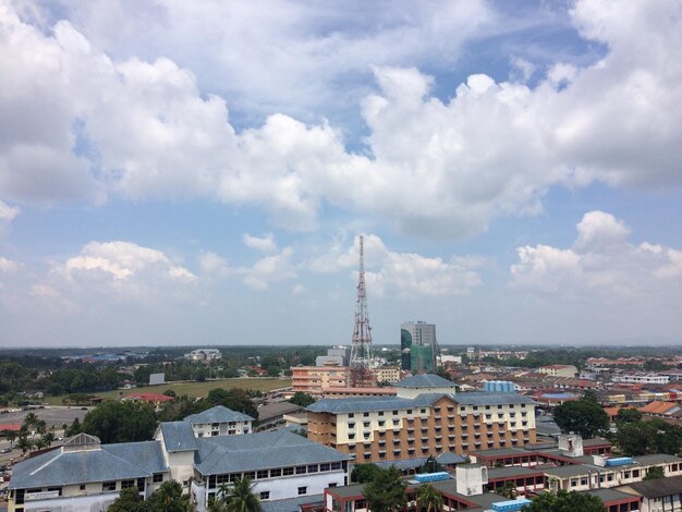 High angle view of buildings in city