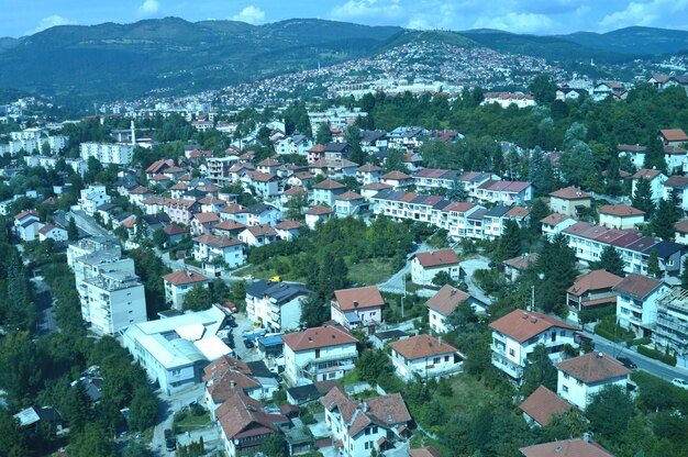 High angle view of buildings in city