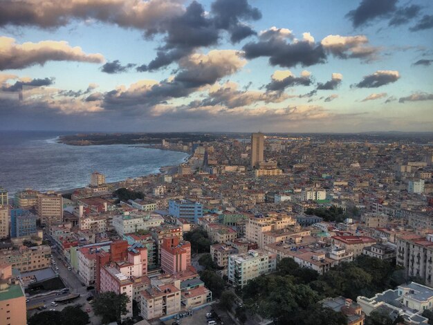 High angle view of buildings in city