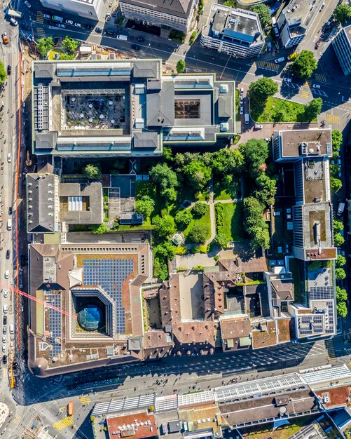 High angle view of buildings in city