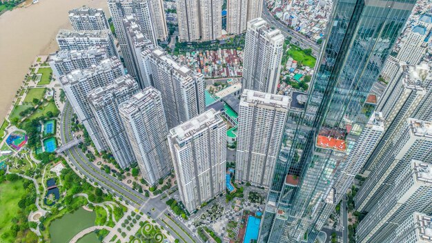 High angle view of buildings in city