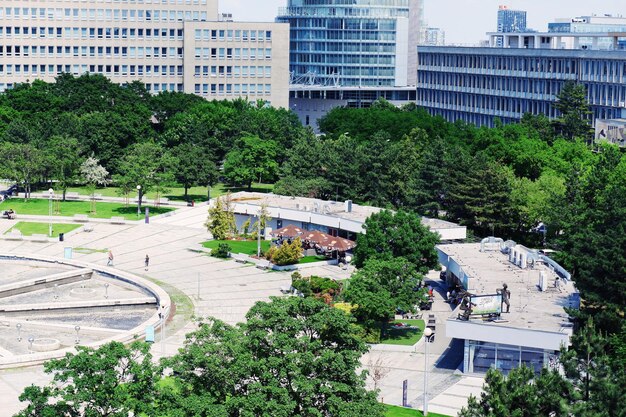 High angle view of buildings in city