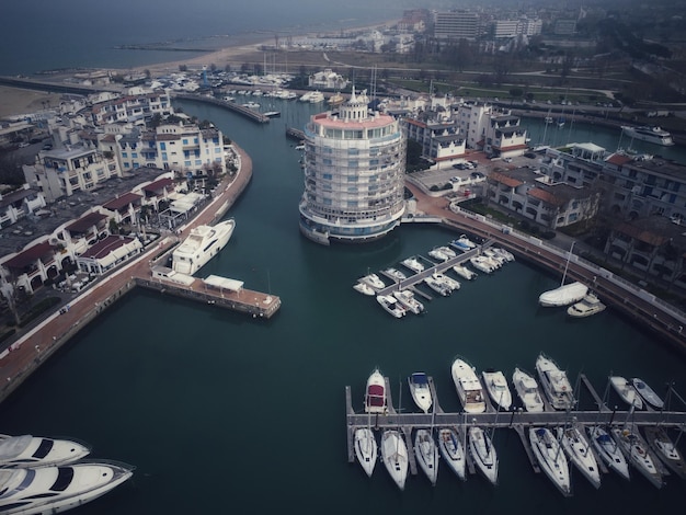 High angle view of buildings in city