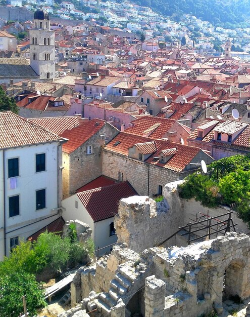 High angle view of buildings in city