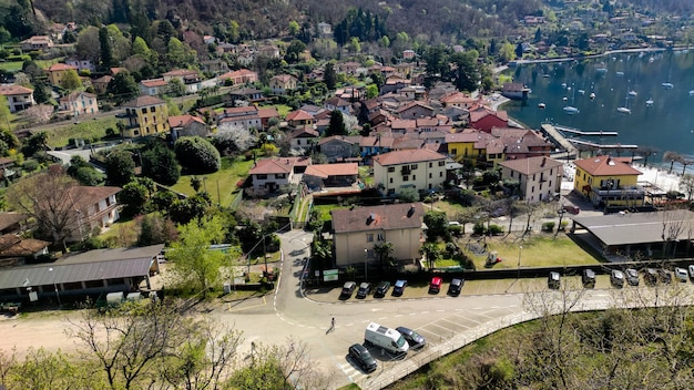 High angle view of buildings in town