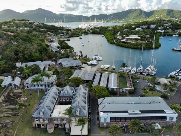 High angle view of buildings in town