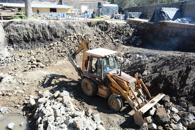 High angle view of bulldozer at construction site