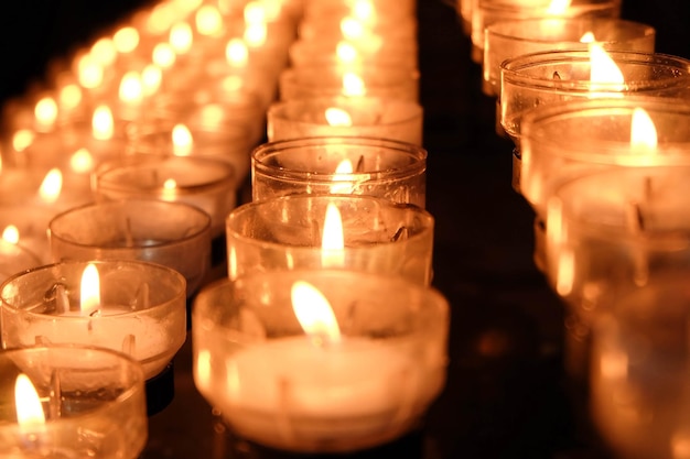 high angle view of burning candles